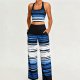 Women's casual blue and white striped two-piece set