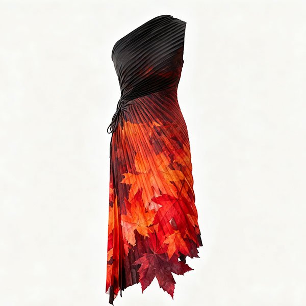 Women's stylish maple leaf print dress