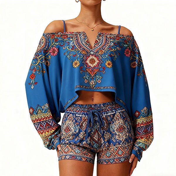 Women's casual loose-fitting home wear ethnic retro design suit