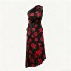 Women's Retro Elegant Red Rose Print Slim Fit Dress