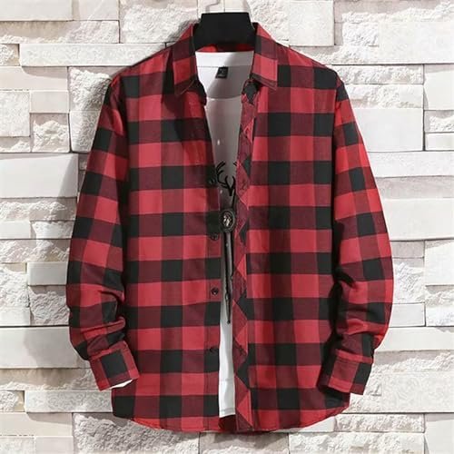 Men's Casual Printed Shirt Autumn/Winter Long Sleeved Single Breasted Lapel Plaid Striped Shirt Shirt Men Short